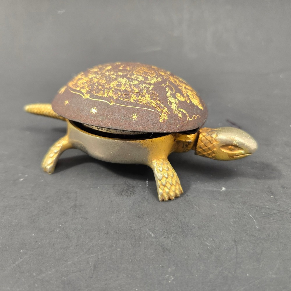Vintage BOJ Eibar Espana Turtle Hotel Desk Bell Damascene Shell Gold Tone Brass
